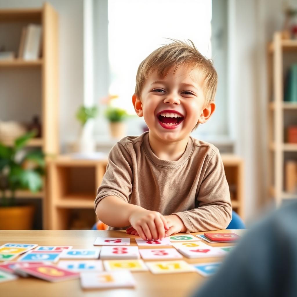 A child playing happily during a communication activity